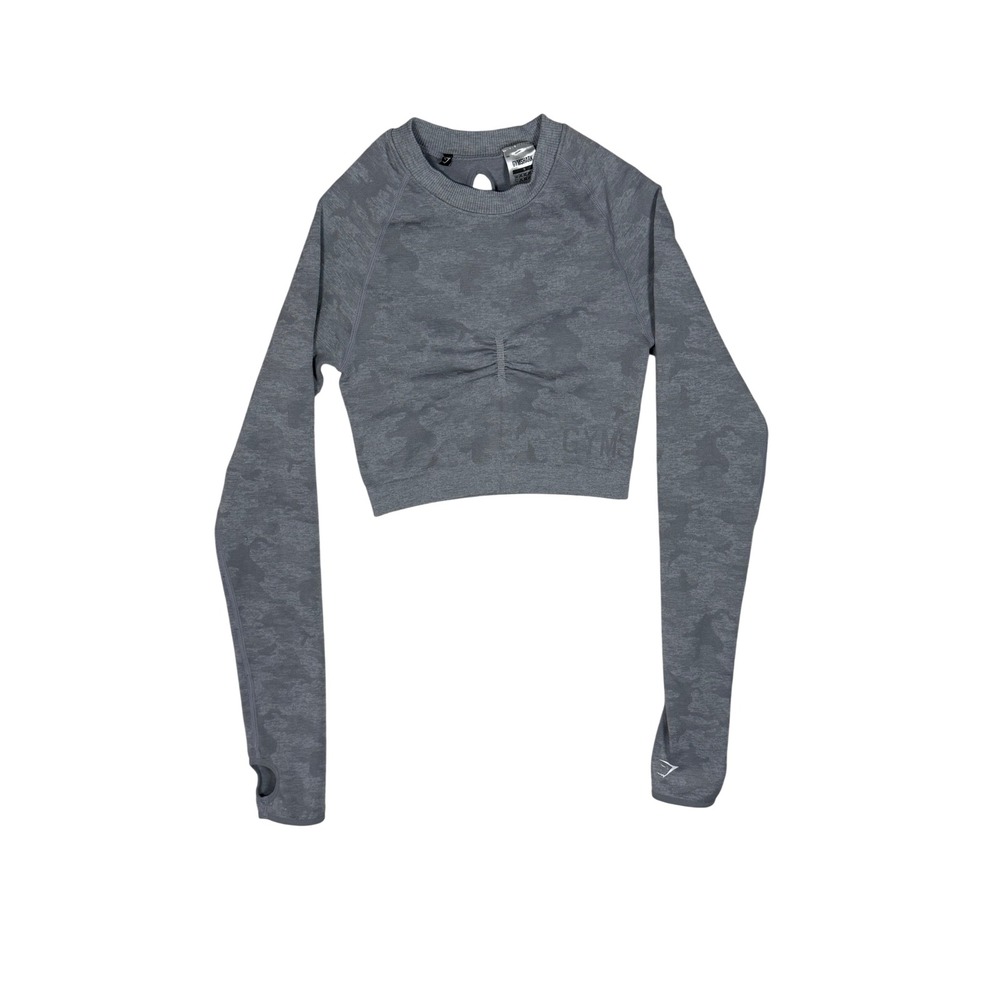 GYMSHARK Adapt Camo Seamless Crop Top Women's Small Gray Long Sleeve Open Back